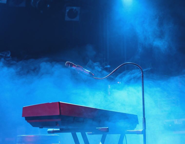 Camera positioned at the edge of a festival stage